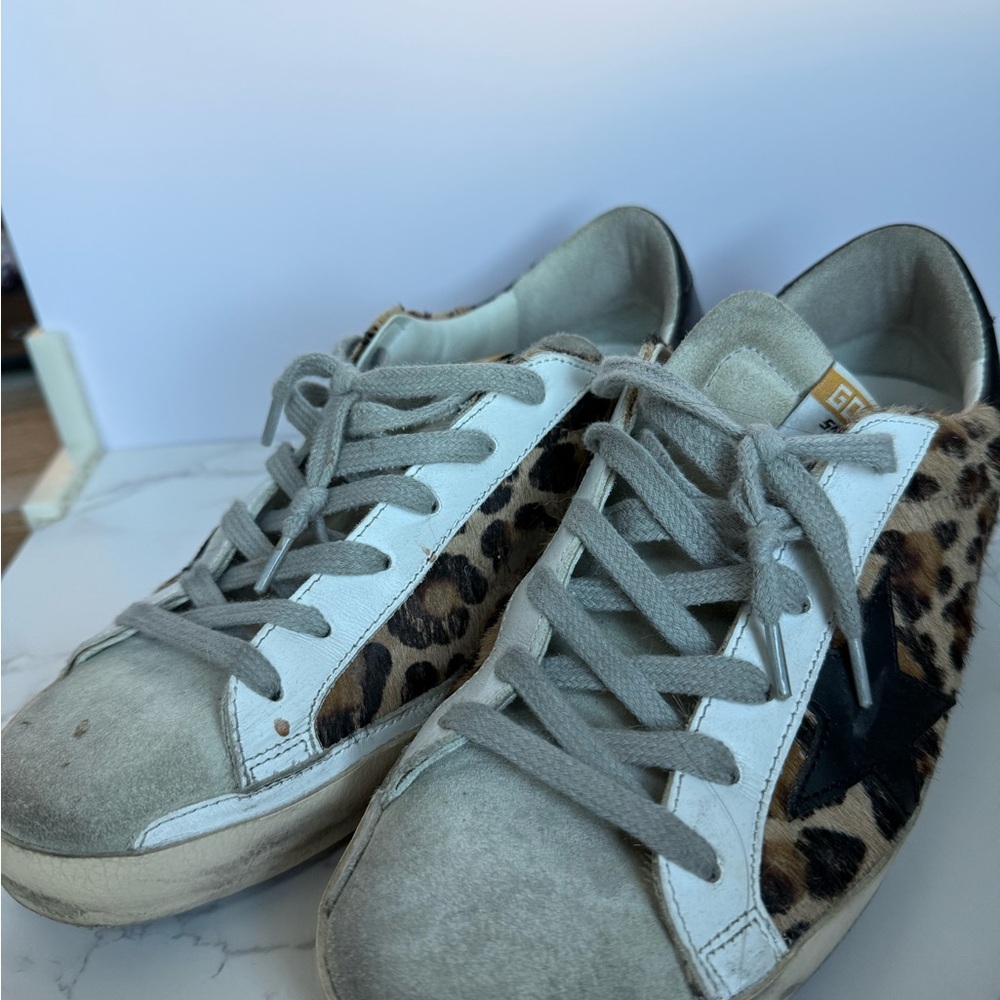 Golden Goose Gray and Leopard Print Sneakers